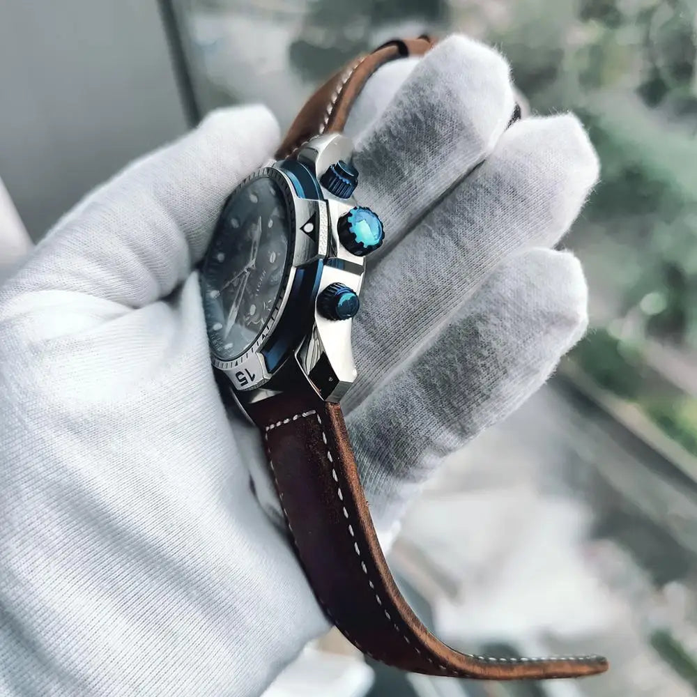 Reef Tiger/RT Luxusmarke Blaue Militär-Herrenuhr Lederarmband Stahl Automatikuhr Wasserdicht Relogio Masculino RGA3503