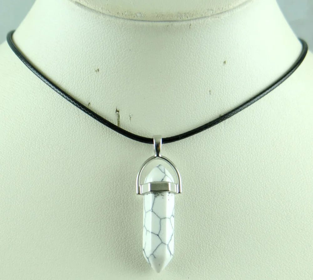 Natural Stone Crystal Hexagonal Pendant — Quartz, Tiger Eye & More