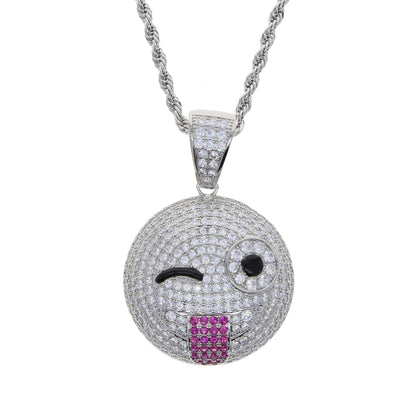 Gold Silber Farbe CZ Lustiger Gesichtsanhänger Halskette Iced Out Zirkonia Stern Herz Lächeln Charme Halsketten Männer Frauen Hip Hop Schmuck