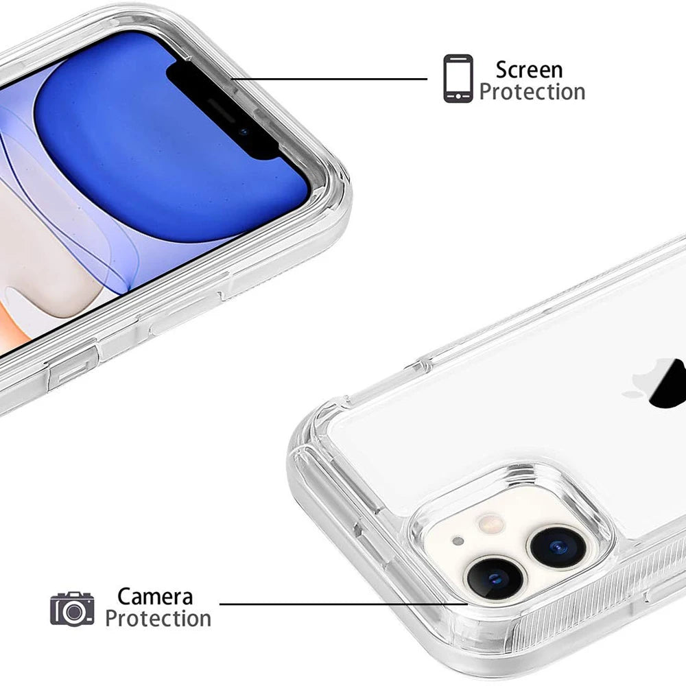 For iPhone 15 12 11 13 14 16Pro Max SE XR XS XSMAX X 6 7 8 Plus Clear Transparent Shockproof Armor Glossy Plain Case Phone Cover
