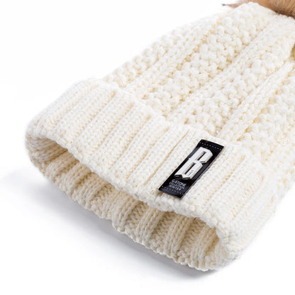 Neue Damenhüte, hohe Qualität, mit Pelz gefütterte Bommeln, Wintermütze, stylische Wollmützen für Damen, warme, dicke Streetwear-Strickmütze