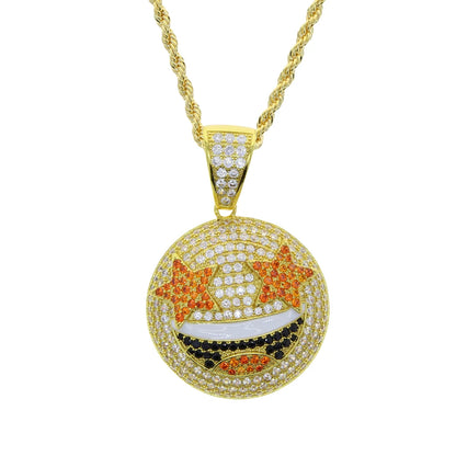 Gold Silber Farbe CZ Lustiger Gesichtsanhänger Halskette Iced Out Zirkonia Stern Herz Lächeln Charme Halsketten Männer Frauen Hip Hop Schmuck