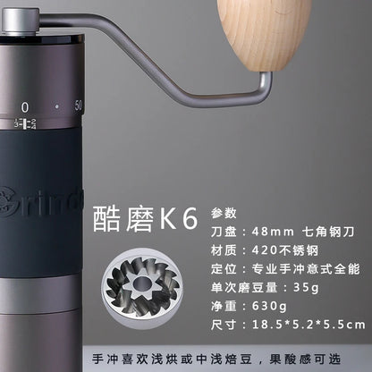 Kingrinder K4 /K6 manuelle Kaffeemühle tragbare Mühle 420er Edelstahl 48mm Edelstahl Titanbeschichtung Mahlwerk