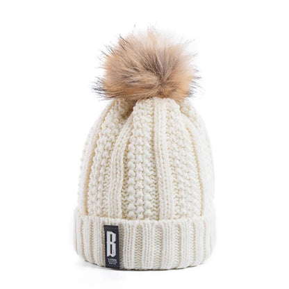 Neue Damenhüte, hohe Qualität, mit Pelz gefütterte Bommeln, Wintermütze, stylische Wollmützen für Damen, warme, dicke Streetwear-Strickmütze