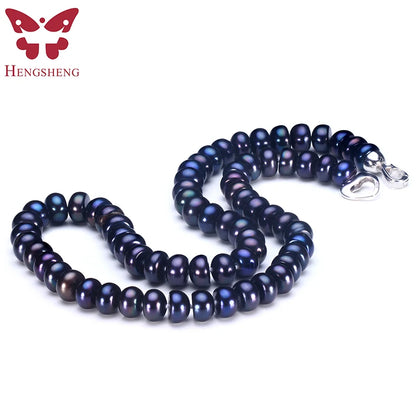 Amazing New Real Black Pearl Jewelry Necklace For Women,Natural Freshwater Pearl Cute Love Shape Buckle,Fashion Jewelry