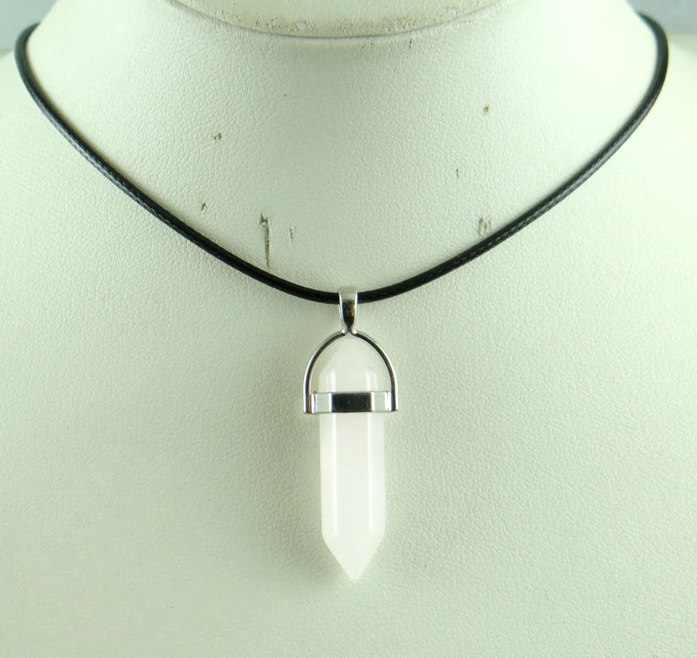 Natural Stone Crystal Hexagonal Pendant — Quartz, Tiger Eye & More