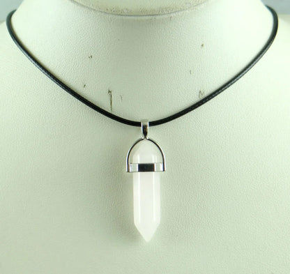 Natural Stone Crystal Hexagonal Pendant — Quartz, Tiger Eye & More