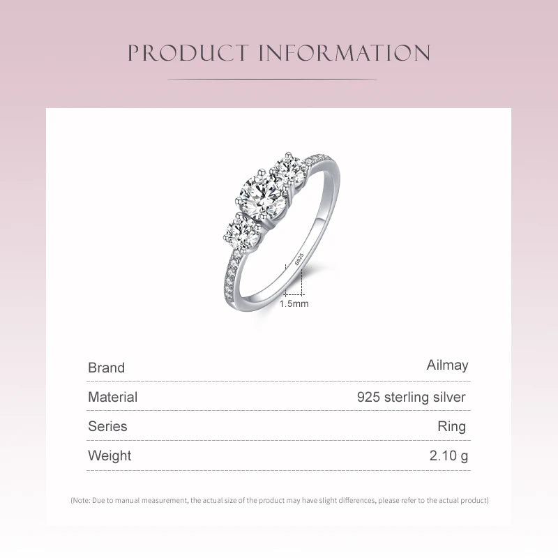 Ailmay Genuine 925 Sterling Silver Luxury Round Emerald Cut Dazzling Zircon Finger Rings For Women Wedding Fine Jewelry Bague