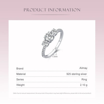 Ailmay Genuine 925 Sterling Silver Luxury Round Emerald Cut Dazzling Zircon Finger Rings For Women Wedding Fine Jewelry Bague