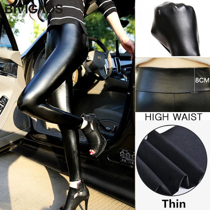 Women PU Leather Velvet Fleece Leggings
