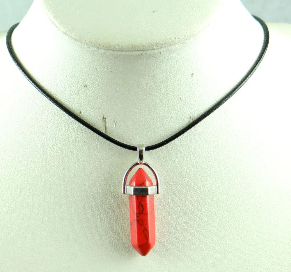 Natural Stone Crystal Hexagonal Pendant — Quartz, Tiger Eye & More