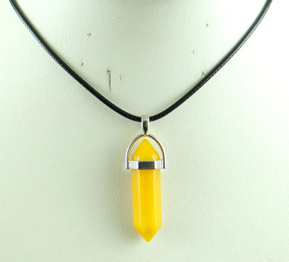 Natural Stone Crystal Hexagonal Pendant — Quartz, Tiger Eye & More