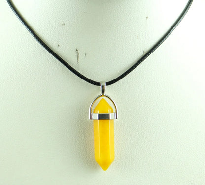 Natural Stone Crystal Hexagonal Pendant — Quartz, Tiger Eye & More