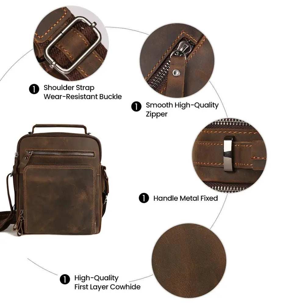JOYIR New Genuine Leather Men Vintage Handbags Small Flap Men's Shoulder Bag Casual Office Messenger Bags Fashion Crossbody Bag
