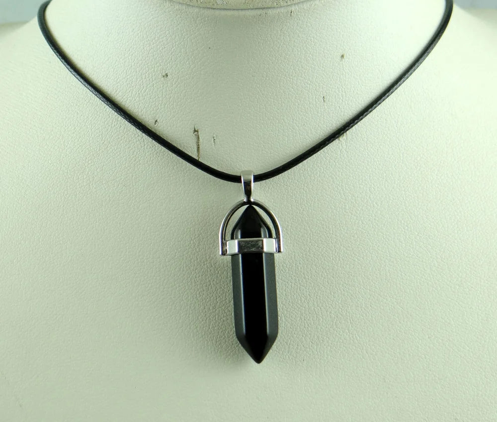 Natural Stone Crystal Hexagonal Pendant — Quartz, Tiger Eye & More