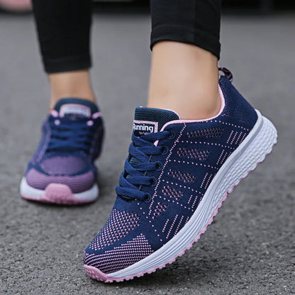 Women's Breathable Mesh Flat Sneakers Walking Shoes