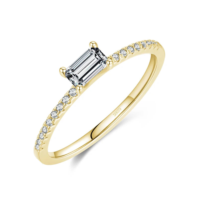 Modian 2021 Real 925 Sterling Silver Simple Square Clear CZ Charm Gold Color Finger Rings For Women Wedding Engagement Jewelry