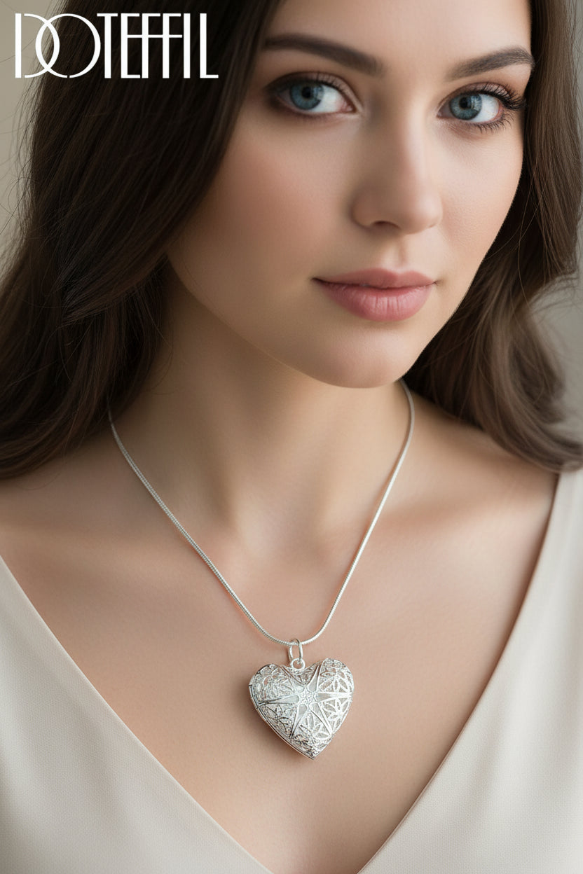 DOTEFFIL 925 Sterling Silver Photo Frame Pendant Necklace 18/20/22/24 Inch Snake Chain For Woman Charm Wedding Fashion Jewelry