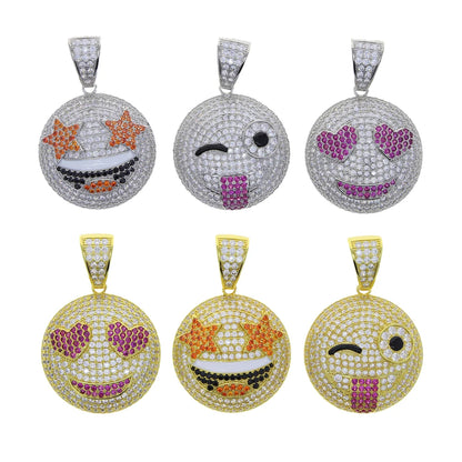 Gold Silber Farbe CZ Lustiger Gesichtsanhänger Halskette Iced Out Zirkonia Stern Herz Lächeln Charme Halsketten Männer Frauen Hip Hop Schmuck
