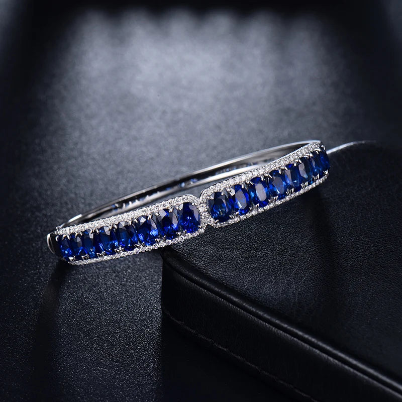 Sapphire Bangles White Gold 18K Shining Diamonds Natural Blue Sapphire Bracelets