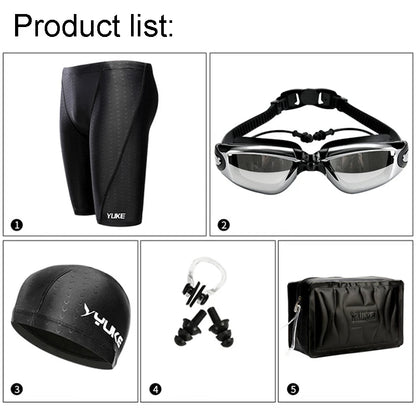 Men's Swim Shorts & Goggles Set – Waterproof Trunks