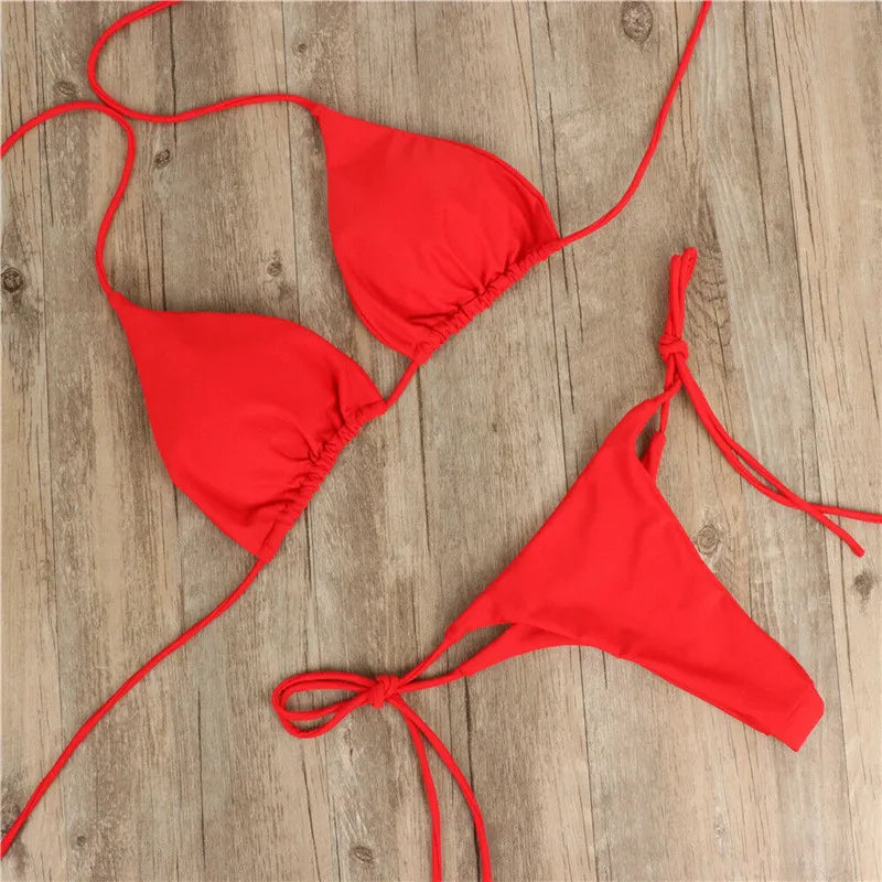 Sexy Damen Bikini 2025 Neu Push-Up BH Bikini Set Badeanzug Für Damen Einfarbig Schwarz Rot Blau Strandmode Damen Brustpolster Bademode