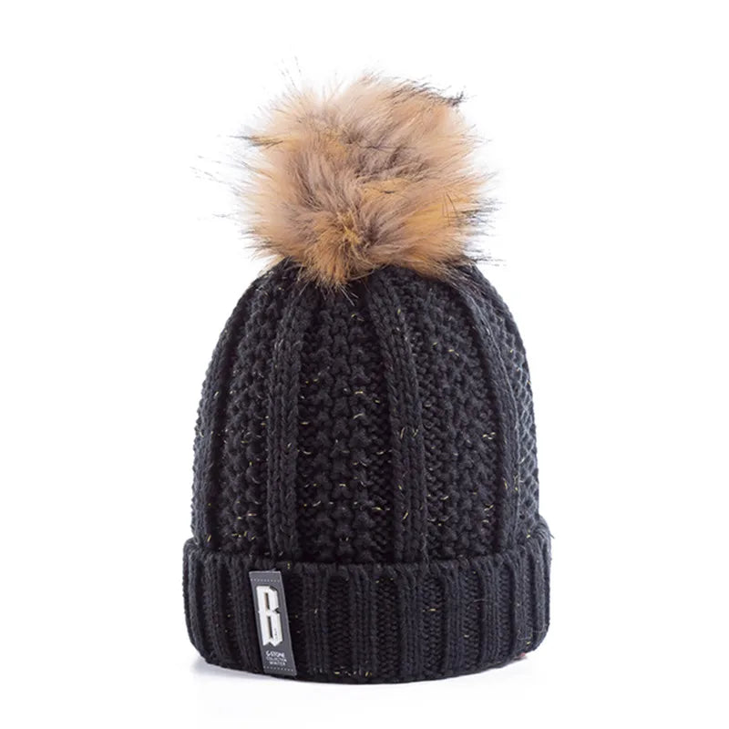 Neue Damenhüte, hohe Qualität, mit Pelz gefütterte Bommeln, Wintermütze, stylische Wollmützen für Damen, warme, dicke Streetwear-Strickmütze
