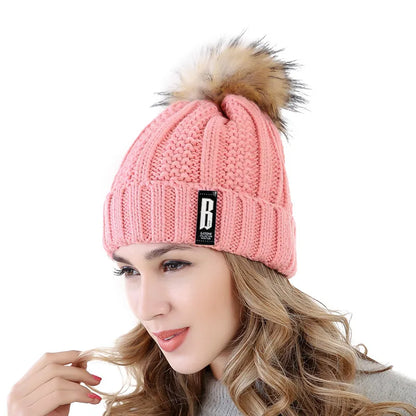 Neue Damenhüte, hohe Qualität, mit Pelz gefütterte Bommeln, Wintermütze, stylische Wollmützen für Damen, warme, dicke Streetwear-Strickmütze