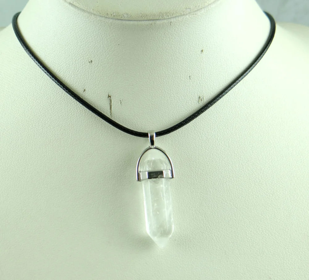 Natural Stone Crystal Hexagonal Pendant — Quartz, Tiger Eye & More