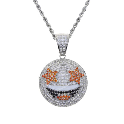 Gold Silber Farbe CZ Lustiger Gesichtsanhänger Halskette Iced Out Zirkonia Stern Herz Lächeln Charme Halsketten Männer Frauen Hip Hop Schmuck