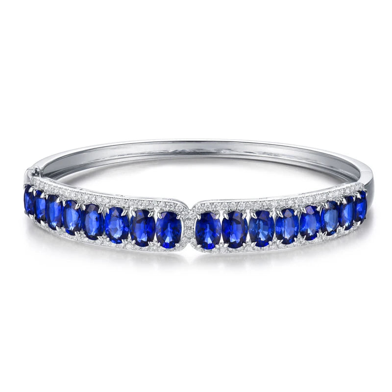 Sapphire Bangles White Gold 18K Shining Diamonds Natural Blue Sapphire Bracelets