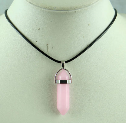 Natural Stone Crystal Hexagonal Pendant — Quartz, Tiger Eye & More