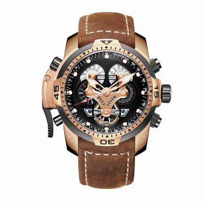 Reef Tiger/RT Luxusmarke Blaue Militär-Herrenuhr Lederarmband Stahl Automatikuhr Wasserdicht Relogio Masculino RGA3503