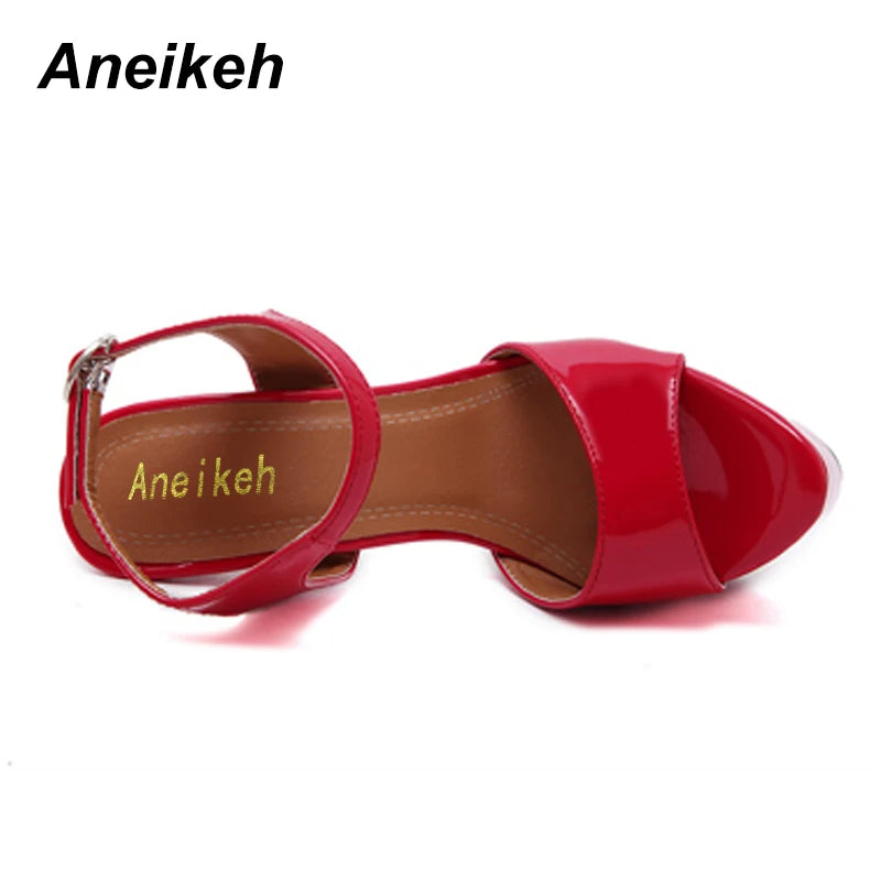 Aneikeh große Schuhgrößen 41 42 43 44 45 46 High Heels Sandalen Sommer Sexy offene Spitze Partykleid 16CM Plateau Gladiatoren Damen Pumps