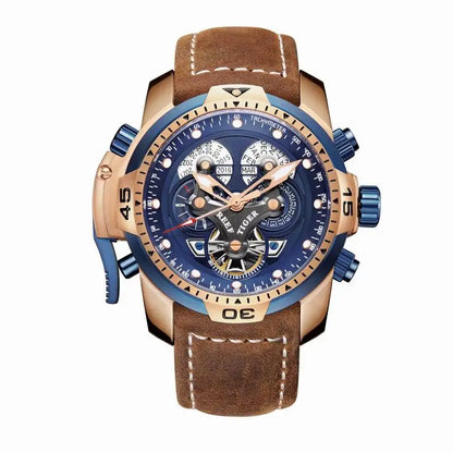 Reef Tiger/RT Luxusmarke Blaue Militär-Herrenuhr Lederarmband Stahl Automatikuhr Wasserdicht Relogio Masculino RGA3503