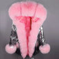 MAOMAOKONG Brand Long Winter Jacket Women Outwear Thick Parkas Natural Real Fox Fur Collar Coat Hooded Pink Female Clothing