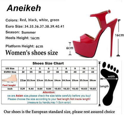 Aneikeh große Schuhgrößen 41 42 43 44 45 46 High Heels Sandalen Sommer Sexy offene Spitze Partykleid 16CM Plateau Gladiatoren Damen Pumps
