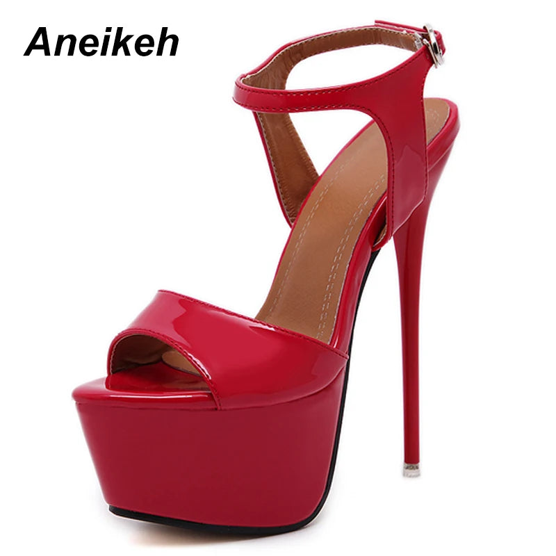 Aneikeh große Schuhgrößen 41 42 43 44 45 46 High Heels Sandalen Sommer Sexy offene Spitze Partykleid 16CM Plateau Gladiatoren Damen Pumps