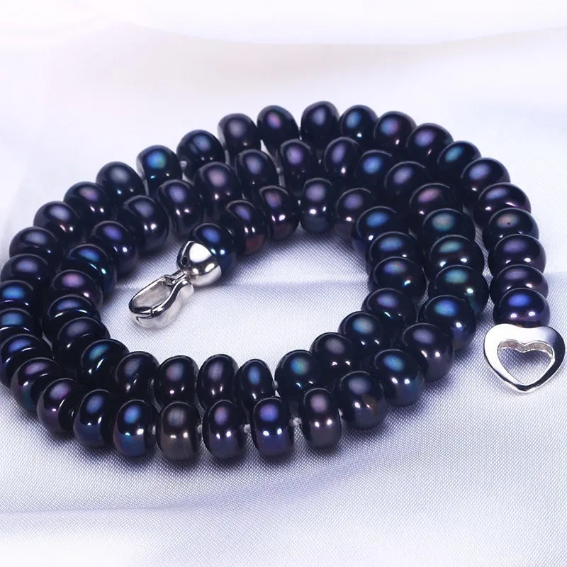 Amazing New Real Black Pearl Jewelry Necklace For Women,Natural Freshwater Pearl Cute Love Shape Buckle,Fashion Jewelry