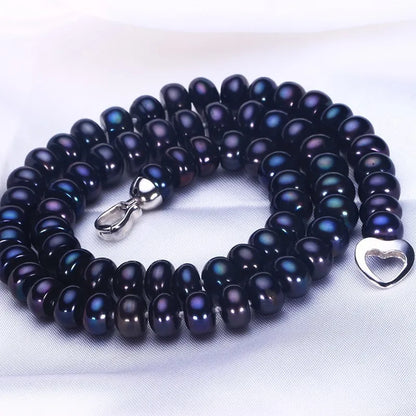 Amazing New Real Black Pearl Jewelry Necklace For Women,Natural Freshwater Pearl Cute Love Shape Buckle,Fashion Jewelry