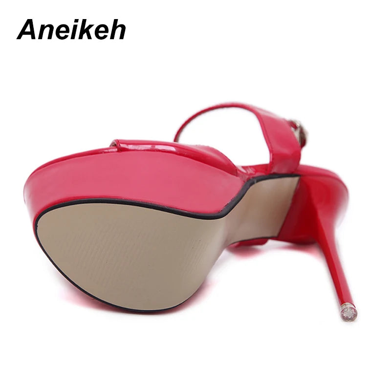 Aneikeh große Schuhgrößen 41 42 43 44 45 46 High Heels Sandalen Sommer Sexy offene Spitze Partykleid 16CM Plateau Gladiatoren Damen Pumps