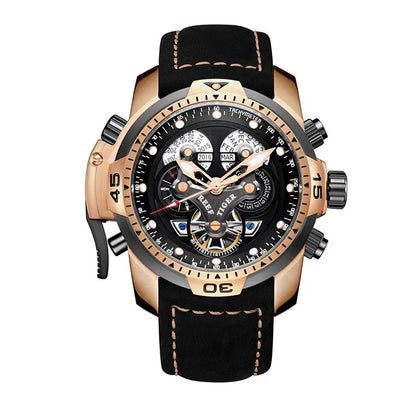 Reef Tiger/RT Luxusmarke Blaue Militär-Herrenuhr Lederarmband Stahl Automatikuhr Wasserdicht Relogio Masculino RGA3503