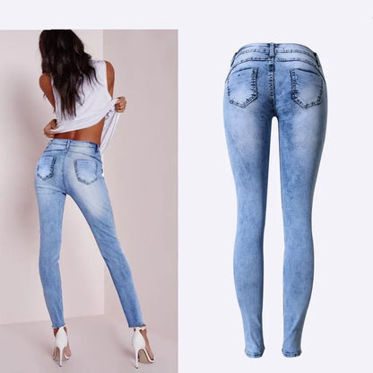 Sky Blue Patchwork Skinny Jeans | Women Push Up