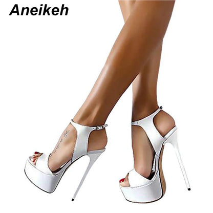 Aneikeh große Schuhgrößen 41 42 43 44 45 46 High Heels Sandalen Sommer Sexy offene Spitze Partykleid 16CM Plateau Gladiatoren Damen Pumps