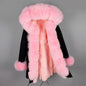 MAOMAOKONG Brand Long Winter Jacket Women Outwear Thick Parkas Natural Real Fox Fur Collar Coat Hooded Pink Female Clothing