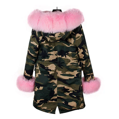 MAOMAOKONG Brand Long Winter Jacket Women Outwear Thick Parkas Natural Real Fox Fur Collar Coat Hooded Pink Female Clothing