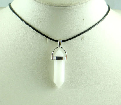 Natural Stone Crystal Hexagonal Pendant — Quartz, Tiger Eye & More