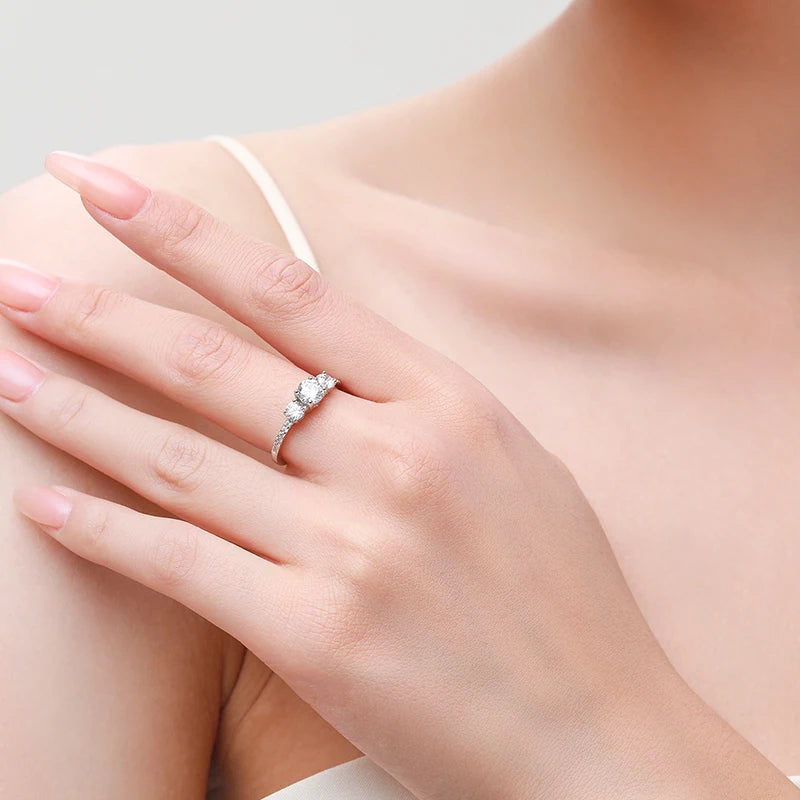 Ailmay Genuine 925 Sterling Silver Luxury Round Emerald Cut Dazzling Zircon Finger Rings For Women Wedding Fine Jewelry Bague