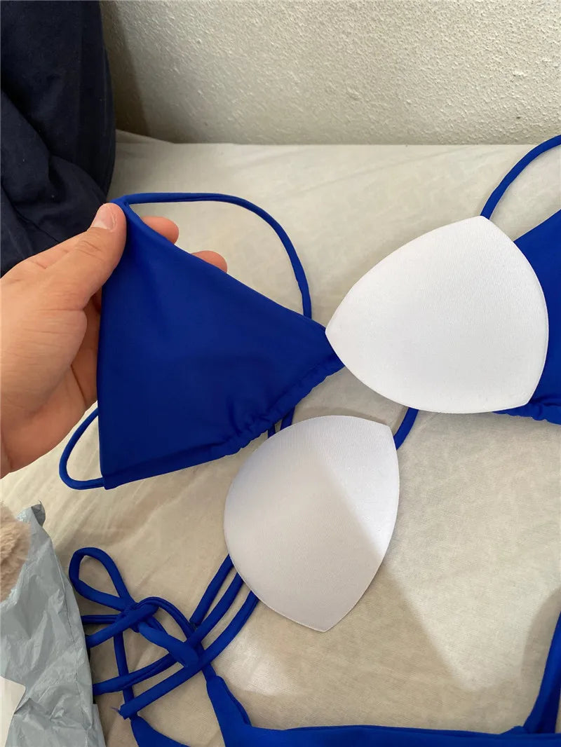 Sexy Damen Bikini 2025 Neu Push-Up BH Bikini Set Badeanzug Für Damen Einfarbig Schwarz Rot Blau Strandmode Damen Brustpolster Bademode