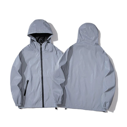 NEUE GRÖSSE Nacht-Reflektierende Jacken Doppeltes Gewebe Windbreaker Kapuzenjacke Herren Hip Hop Tänzer Wasserdichte Reißverschlussmäntel Oberbekleidung